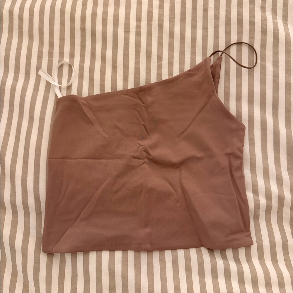 Aritzia Babaton One-Shoulder Deep Taupe Top